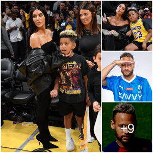 Kim Kardashian’s son Saint pays tribute to his soccer hero Neymar as he debuts bleach blond hair on his 8th birthday at LA Lakers game