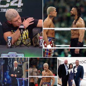 Triple H, Nick Khan and Bruce Prichard get Cody Rhodes special gift for winning first-ever WWE world title… as the new champion sheds tears explaining how his late father, Dusty, had the same item