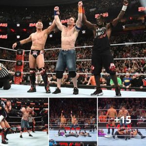 John Cena makes shock appearance on the RAW after WrestleMania to tag team with his ‘biggest fan’… as the Hollywood star reveals when he’s aiming to have ONE final WWE in-ring run