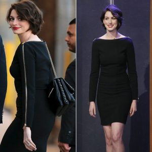 Anne Hathaway flaunts toned frame in zip embellished LBD on Jimmy Kimmel.