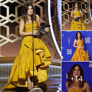 Sandra Bullock chooses not to walk the Golden Globes red carpet but captivates the audience on stage with a stunning gown while presenting the evening’s top award.